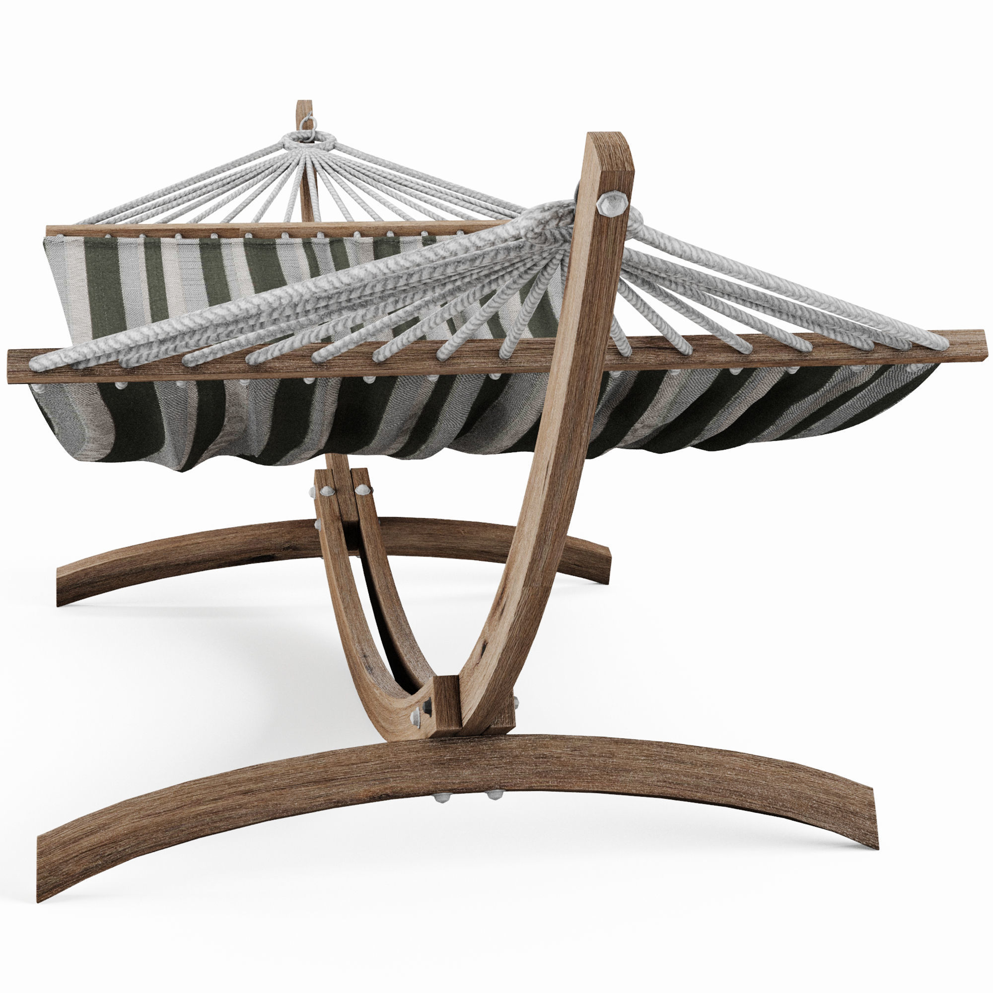 Hammock wooden stand with stripe Low-poly 3D model_1