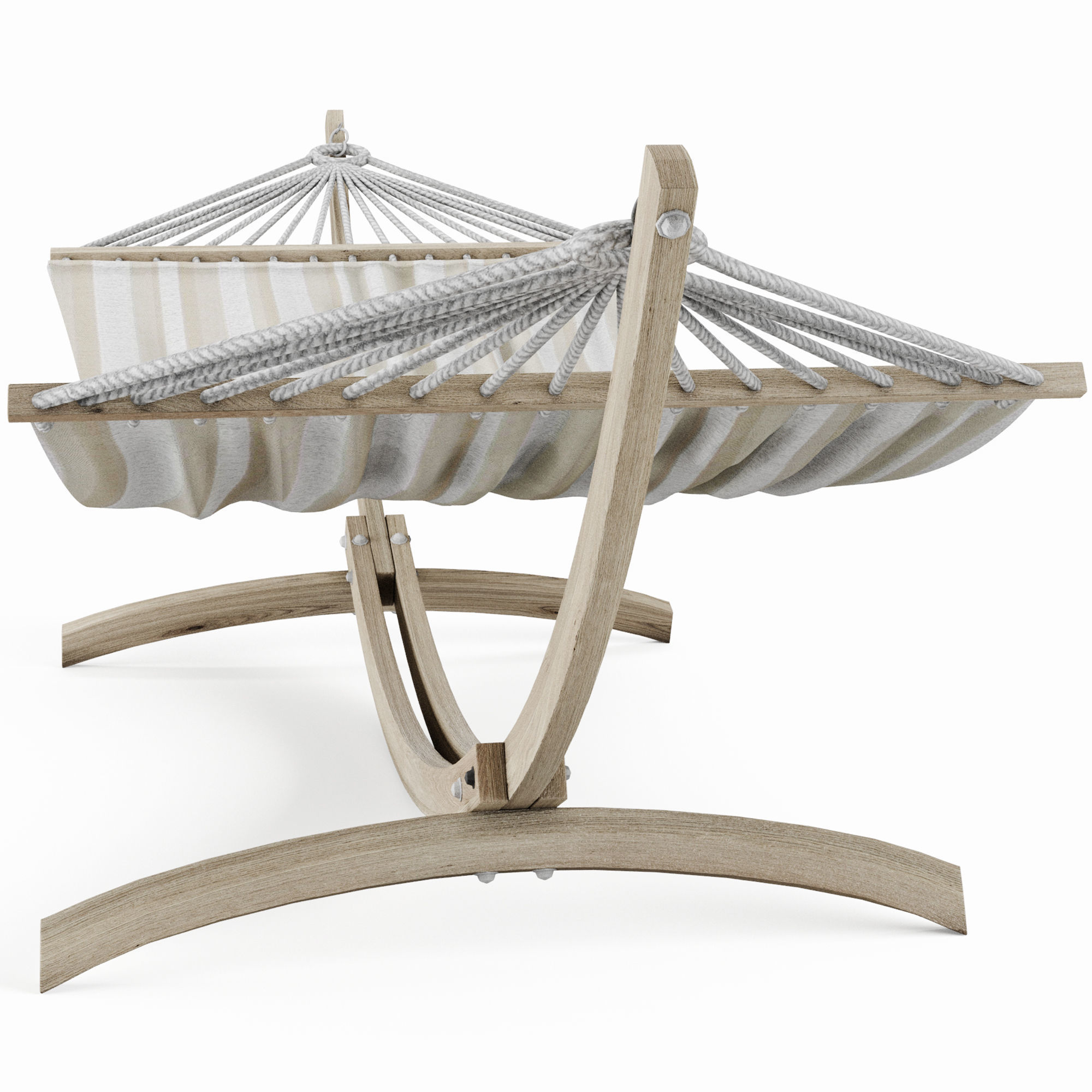Hammock wooden stand with stripe Low-poly 3D model_6