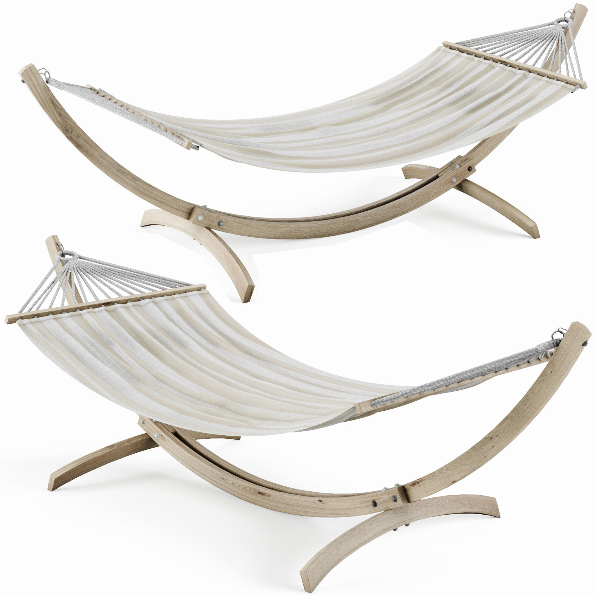 Hammock wooden stand with stripe Low-poly 3D model_2
