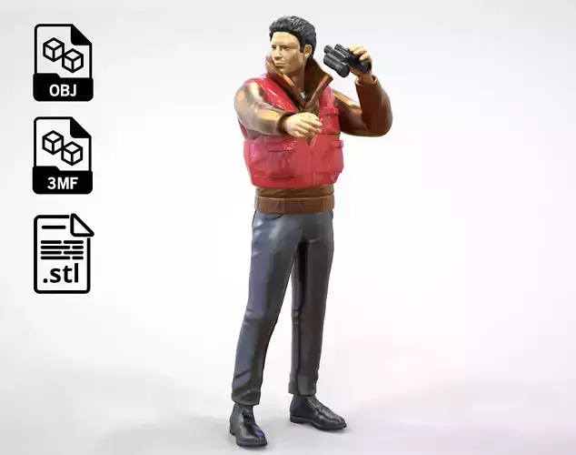 N2 Man on ship watching with Binoculars 3D print model