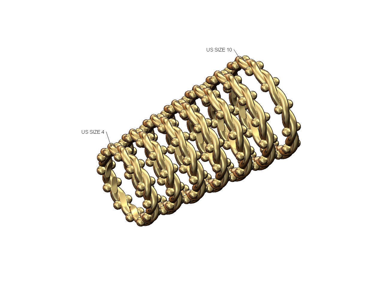 Twisted wire and beads ring US size 4to10 3D print model_1