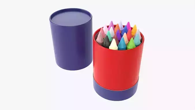 Crayons in a cardboard tube box 3D model