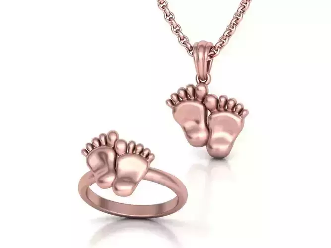 Baby Feet Necklace Ring Birth Collection  