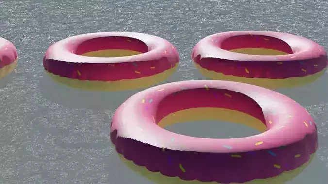 Buoy 3d model group of inflatable donuts floating in water