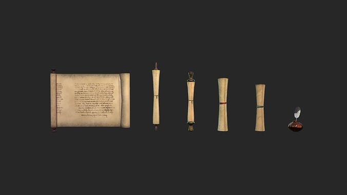 Scrolls collection scroll and book Low-poly 3D model
