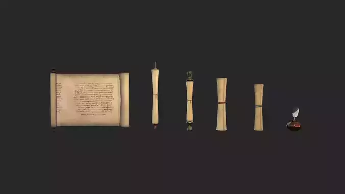 Scrolls collection scroll and book Low-poly 3D model