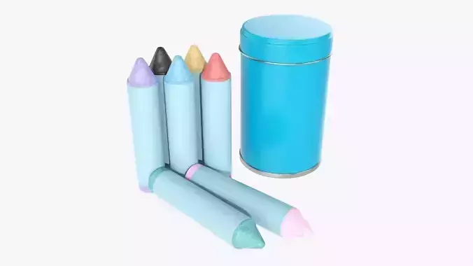 Large crayons in a metal tube box