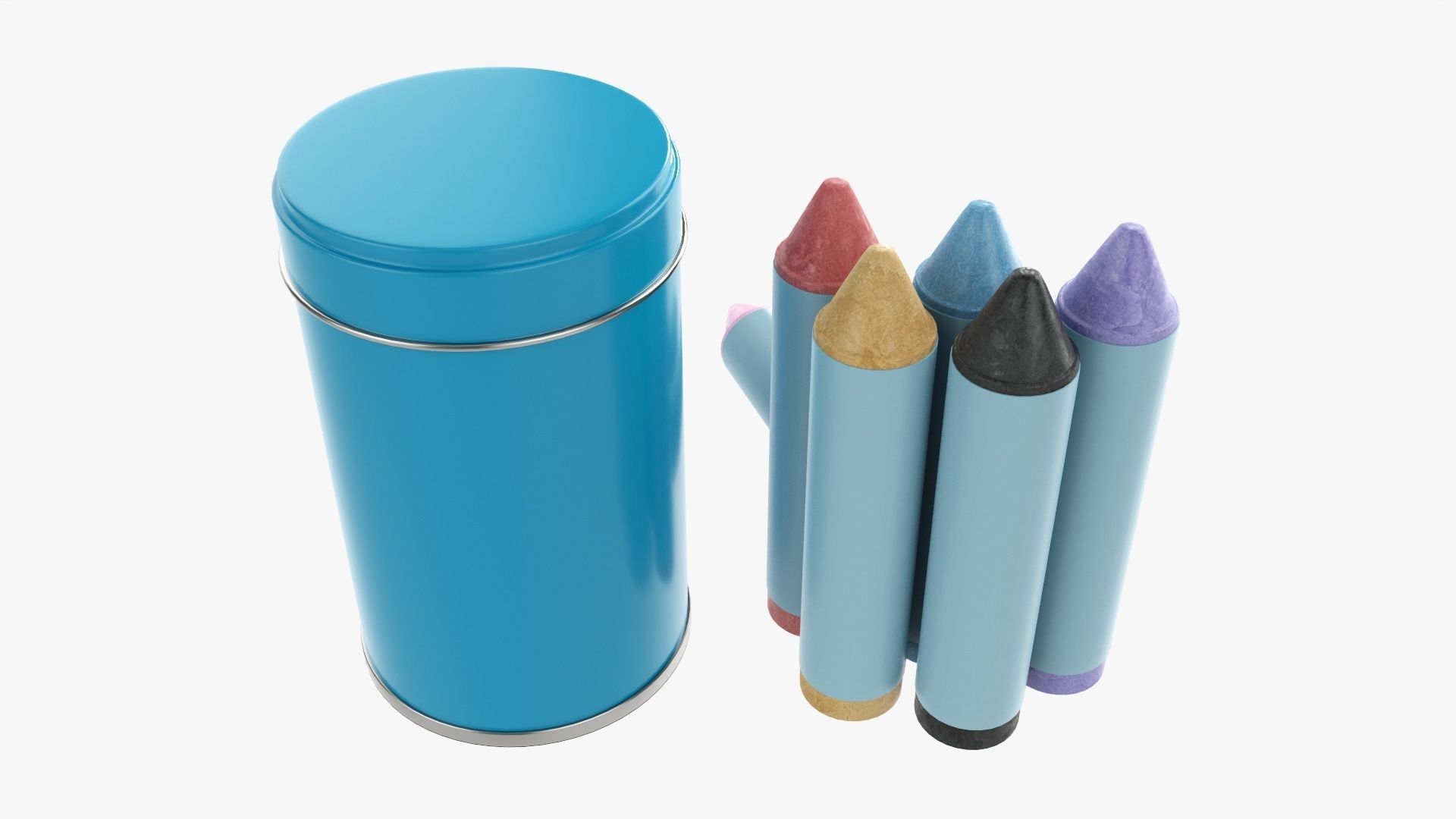 Large crayons in a metal tube box 3D model_1