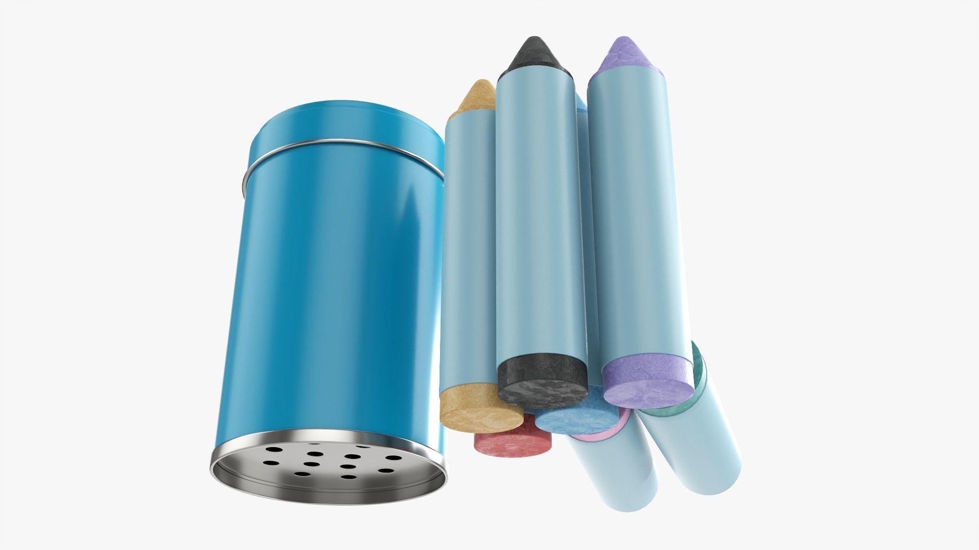 Large crayons in a metal tube box 3D model_2