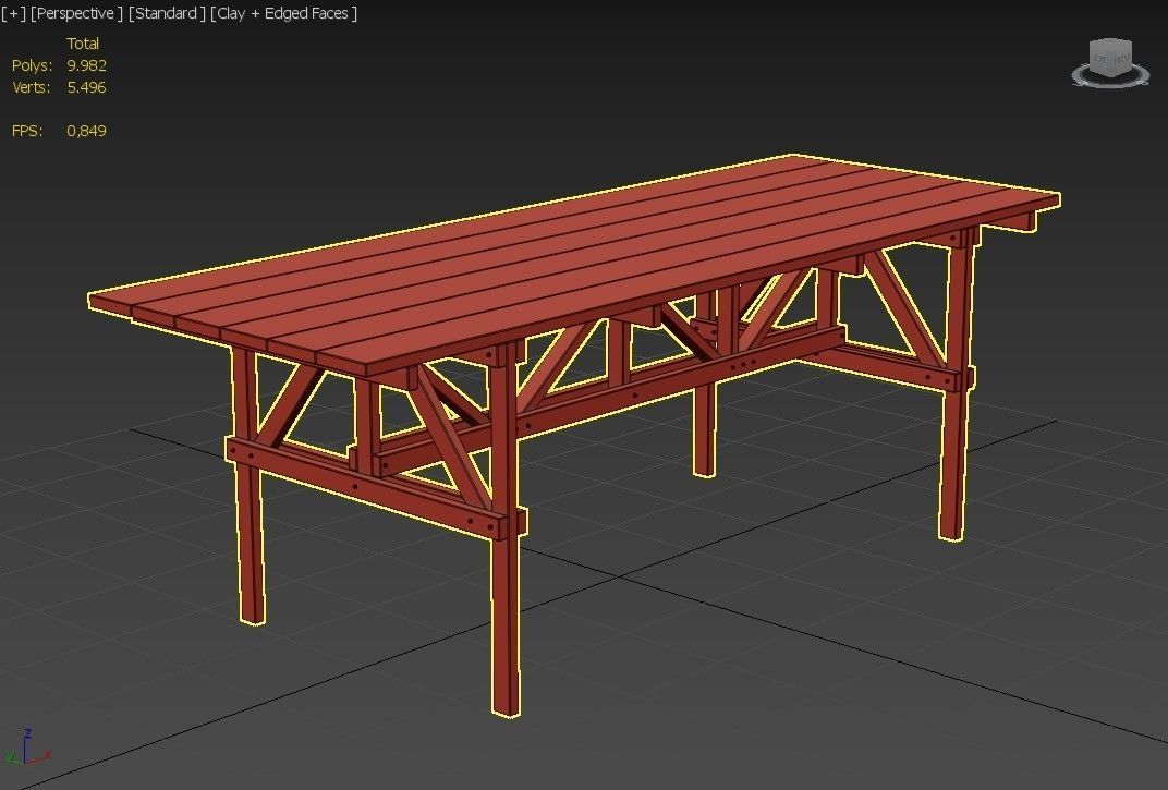 Wood Dinner Table 3D model_1