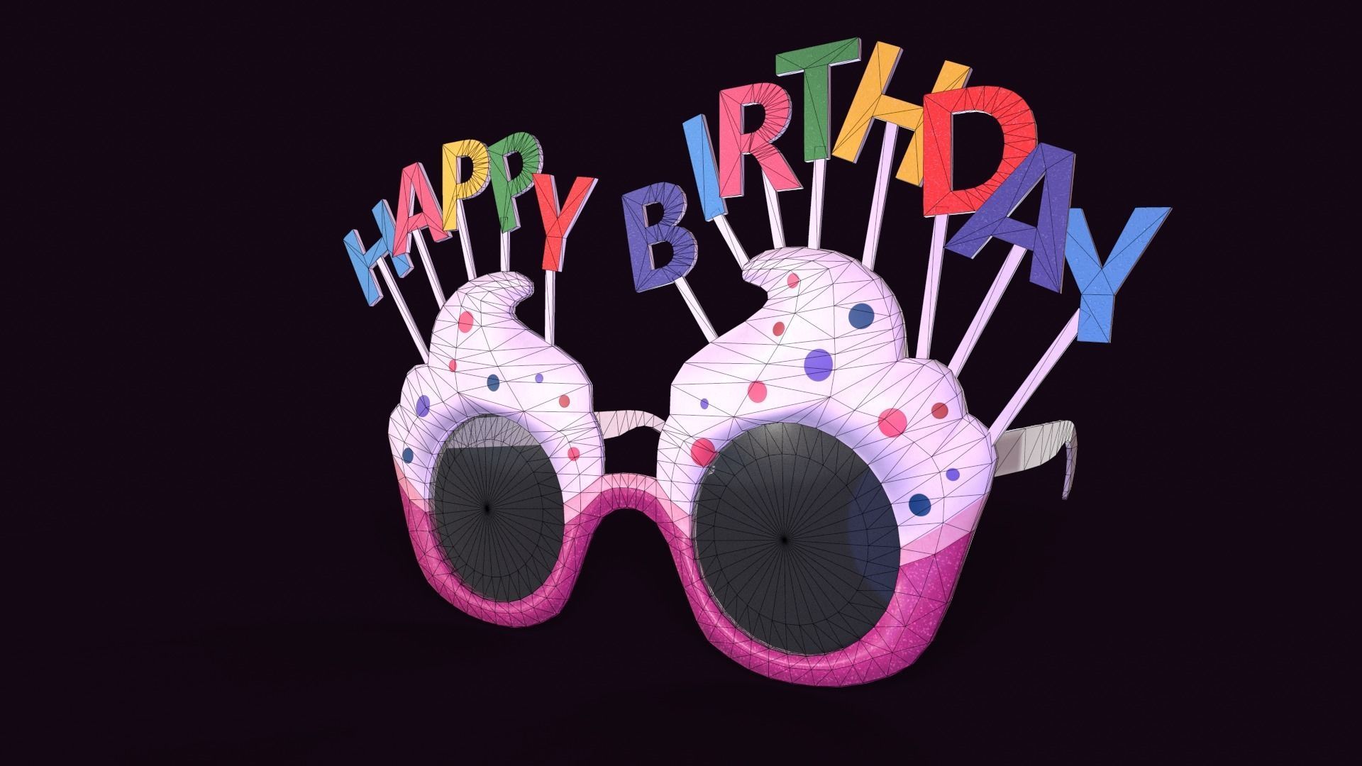 happy birthday sunglasses Low-poly 3D model_9