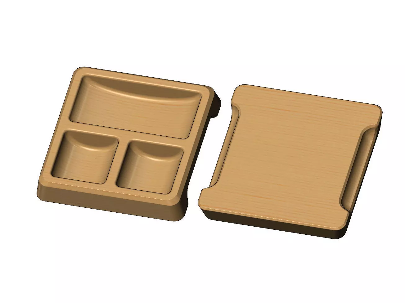 Square 3 pockets serving tray relief  3D print model_0