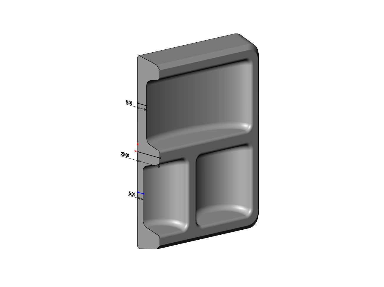 Square 3 pockets serving tray relief  3D print model_8