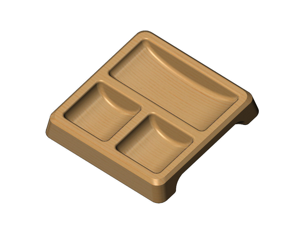 Square 3 pockets serving tray relief  3D print model_2