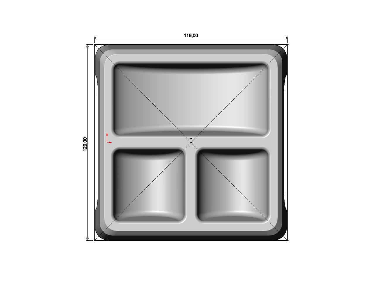 Square 3 pockets serving tray relief  3D print model_6