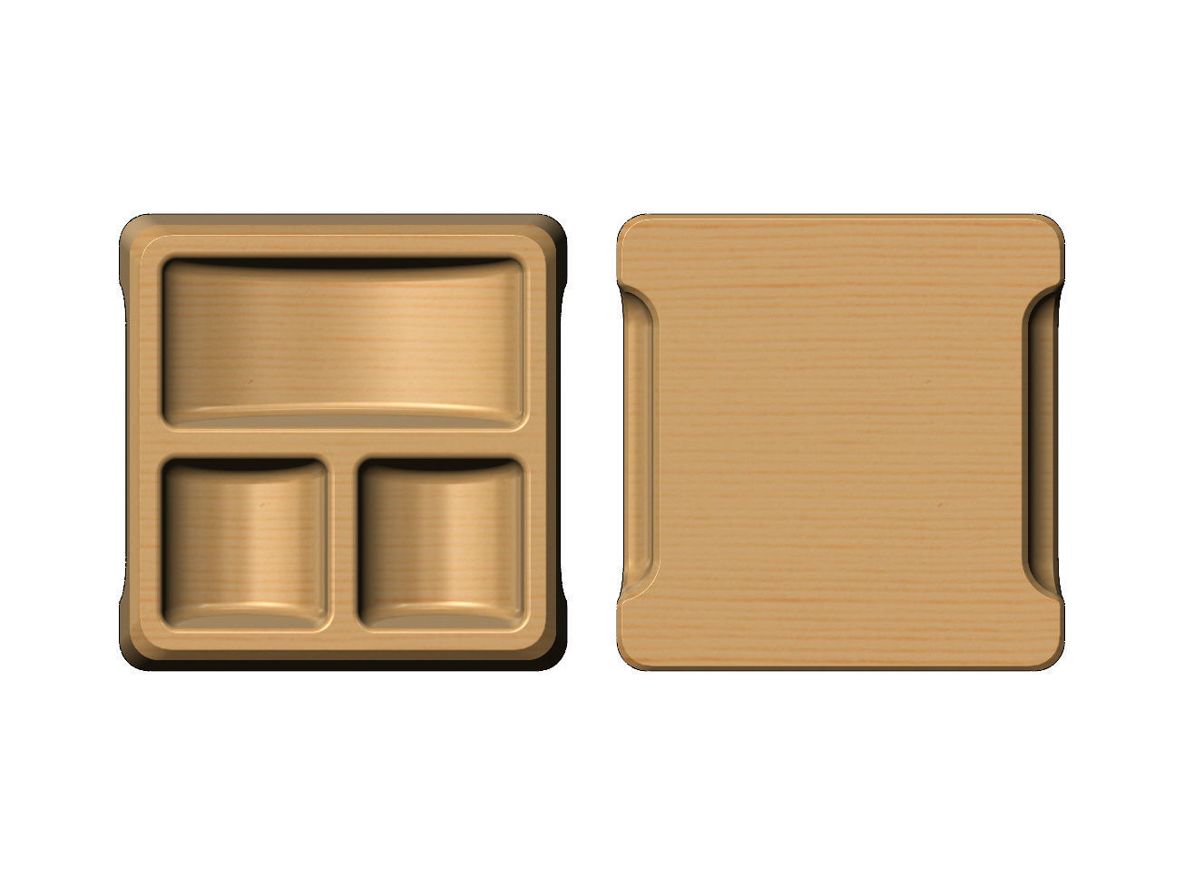 Square 3 pockets serving tray relief  3D print model_1