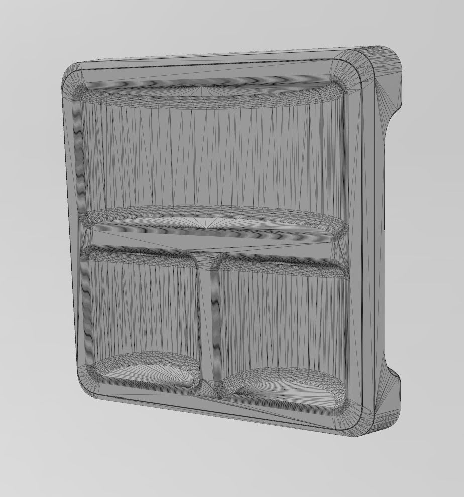 Square 3 pockets serving tray relief  3D print model_12