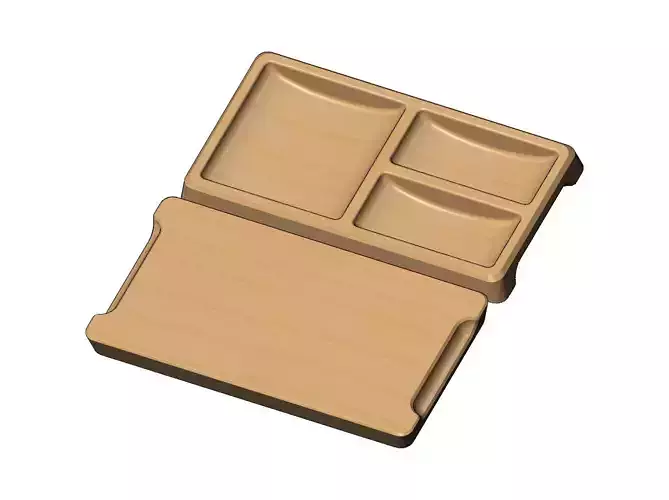 Rectangular 3 pockets serving tray relief 3D print model