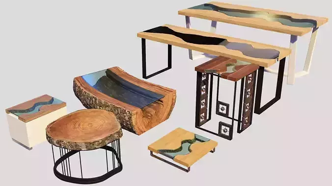 Tables Set coffee table with glass top