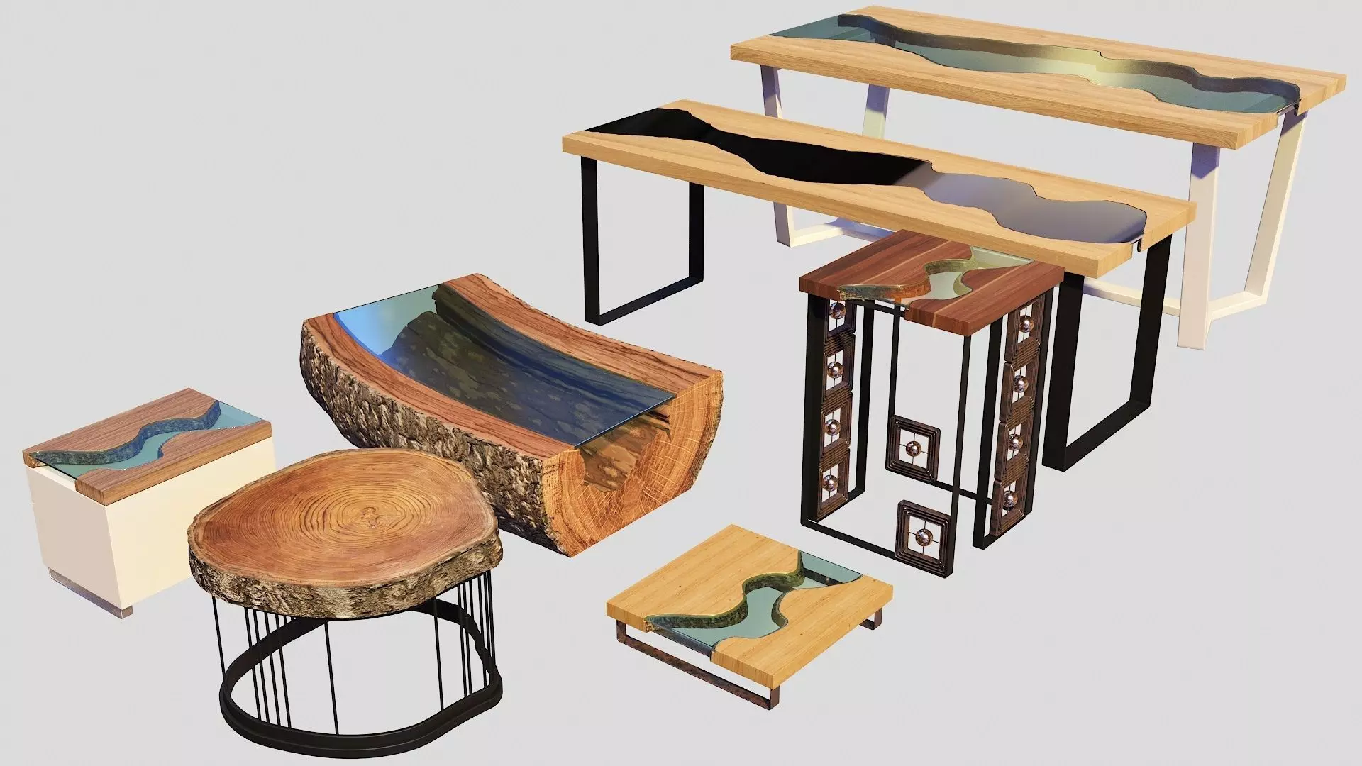 Tables Set coffee table with glass top 3D model