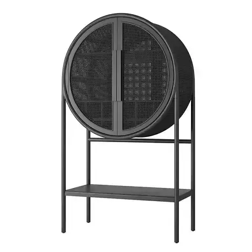 Crate and Barrel West Charcoal Cane Bar Cabinet