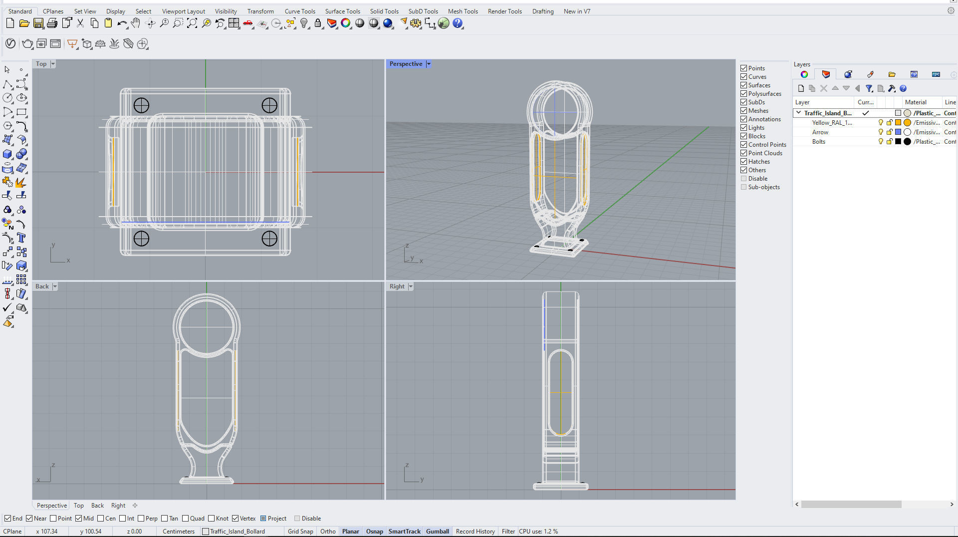 Traffic Island Bollard  Low-poly 3D model_6