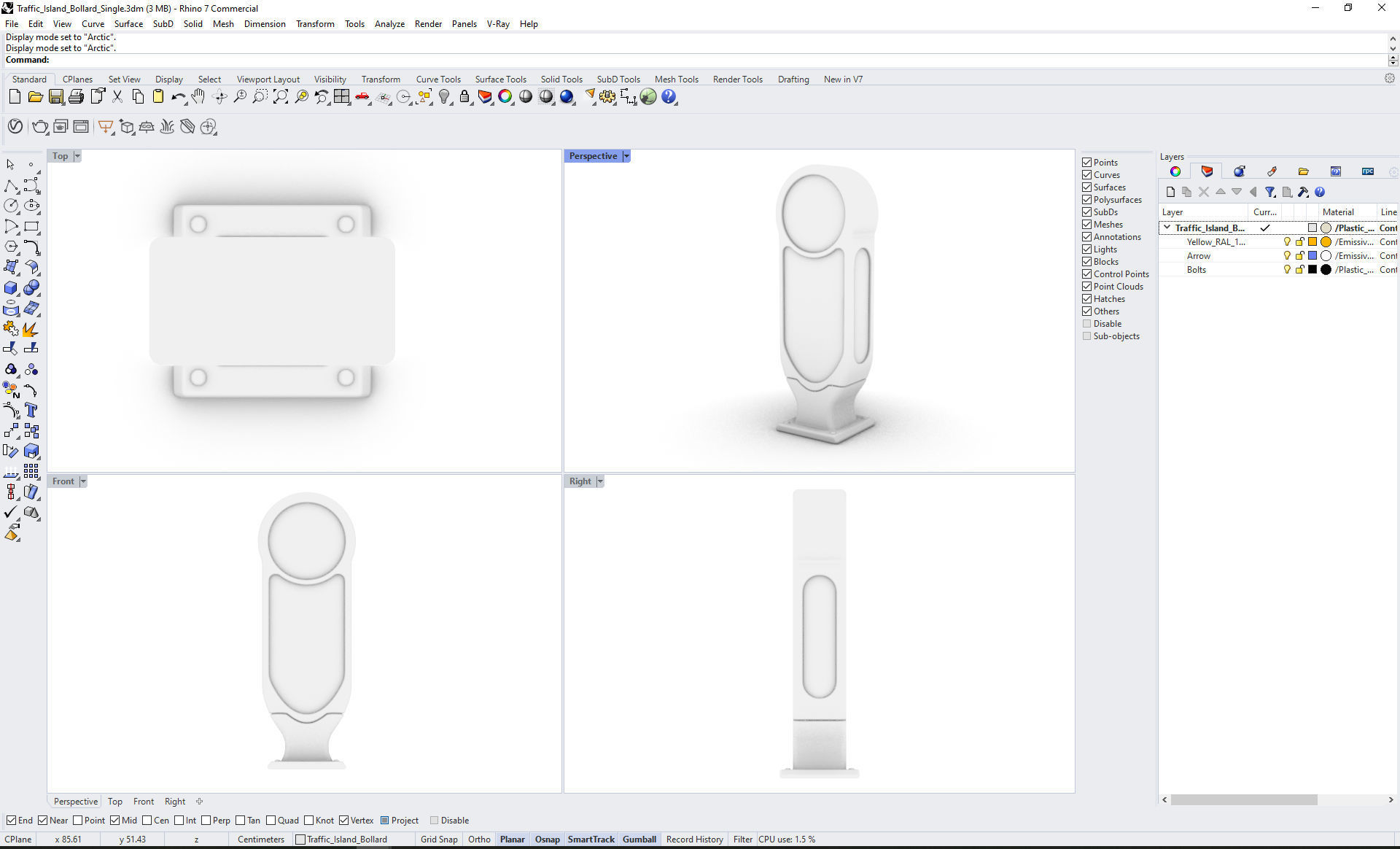 Traffic Island Bollard  Low-poly 3D model_3