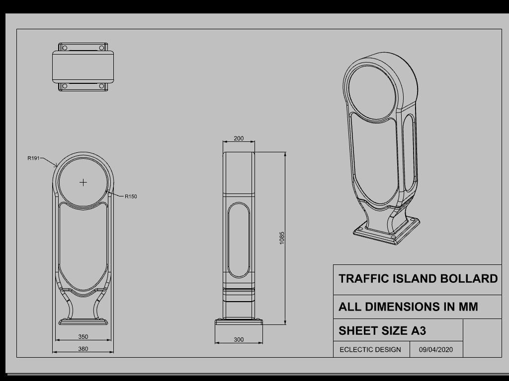 Traffic Island Bollard  Low-poly 3D model_2