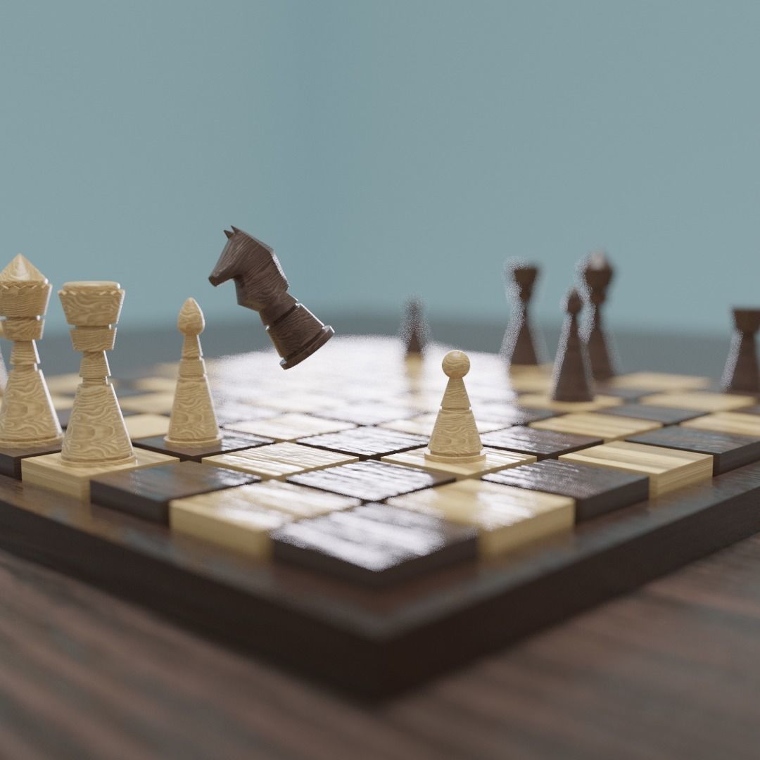 Wooden Chess Low-poly 3D model_4