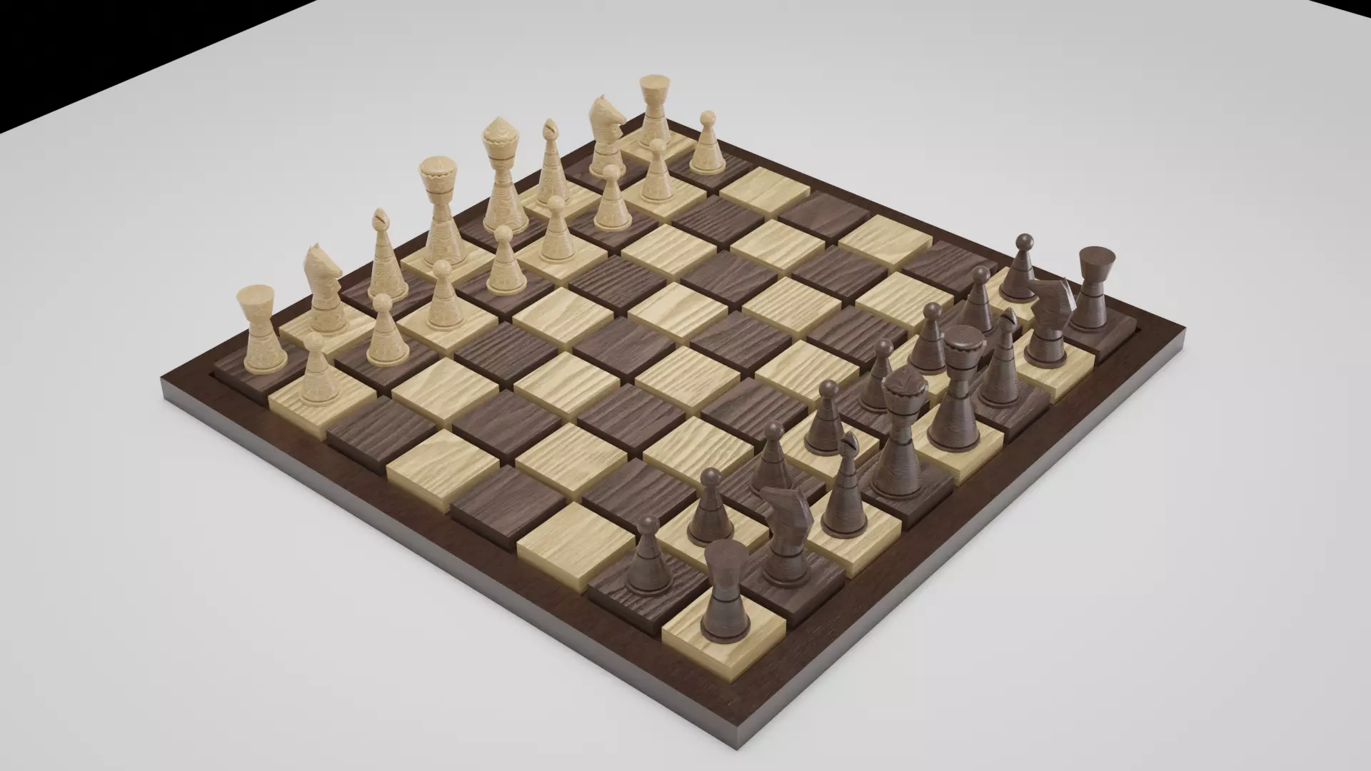 Wooden Chess Low-poly 3D model_0