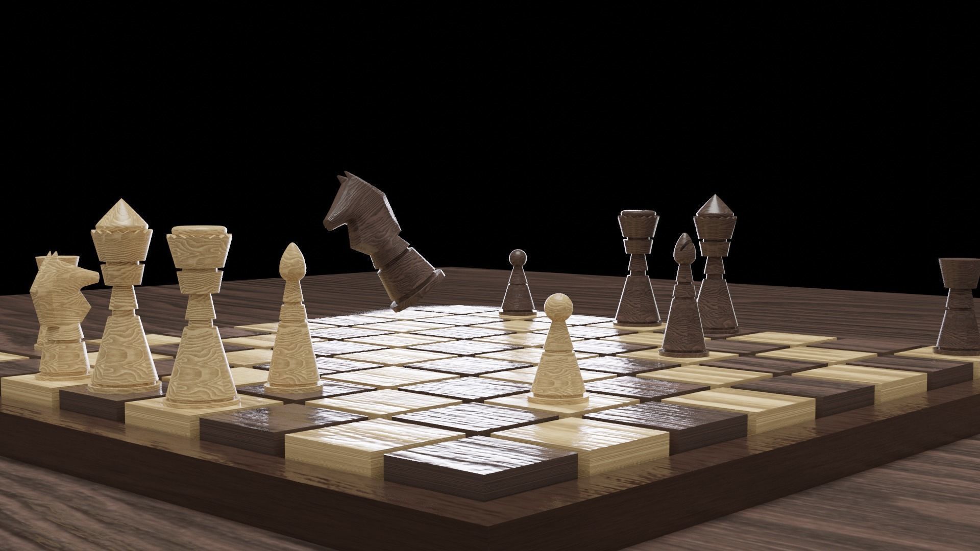 Wooden Chess Low-poly 3D model_3