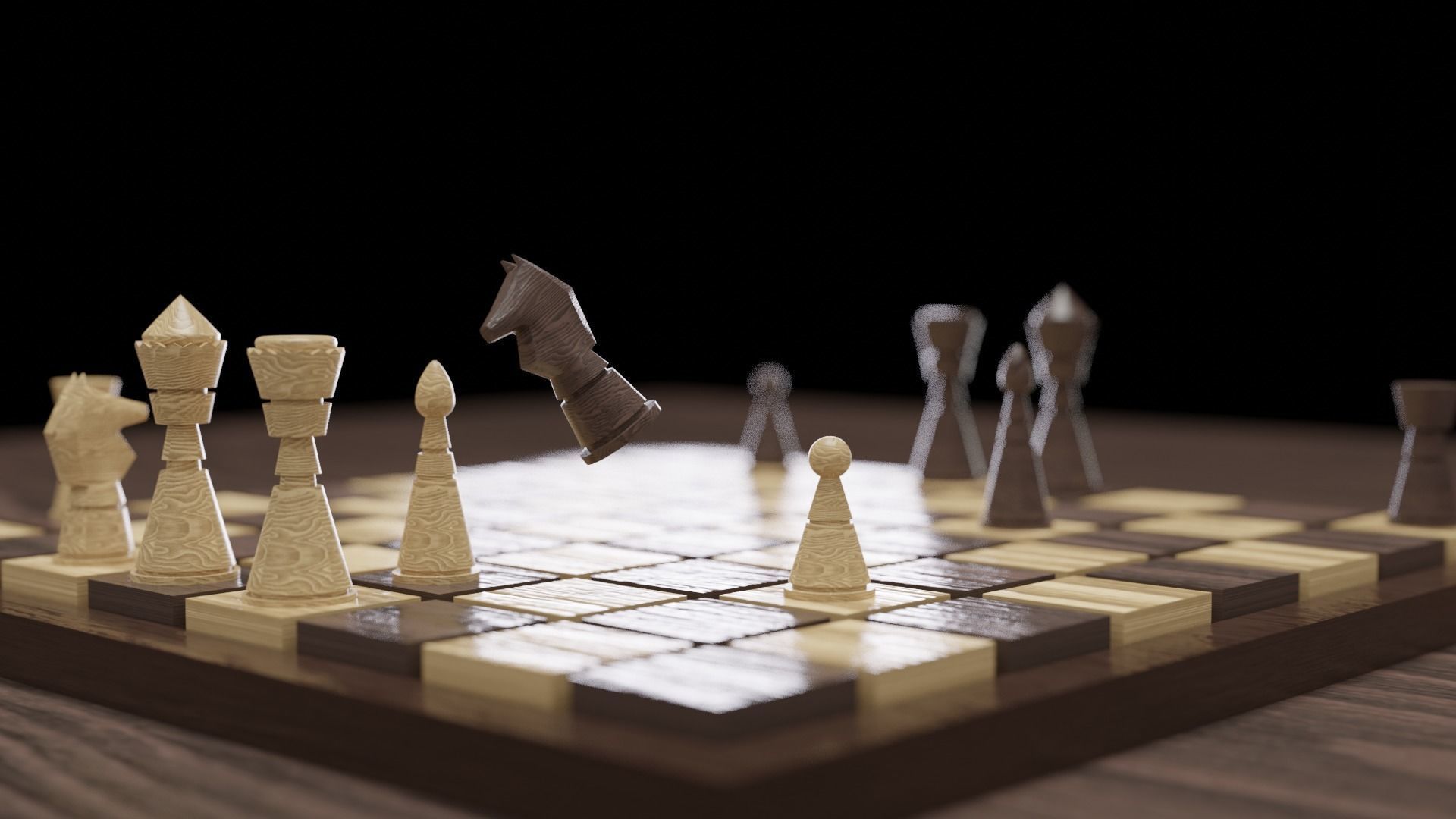 Wooden Chess Low-poly 3D model_1