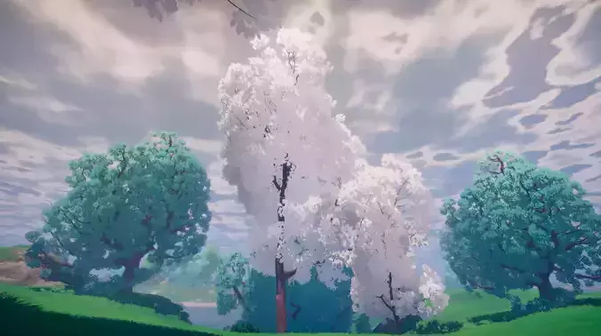 Stylized trees and rocks 3D model