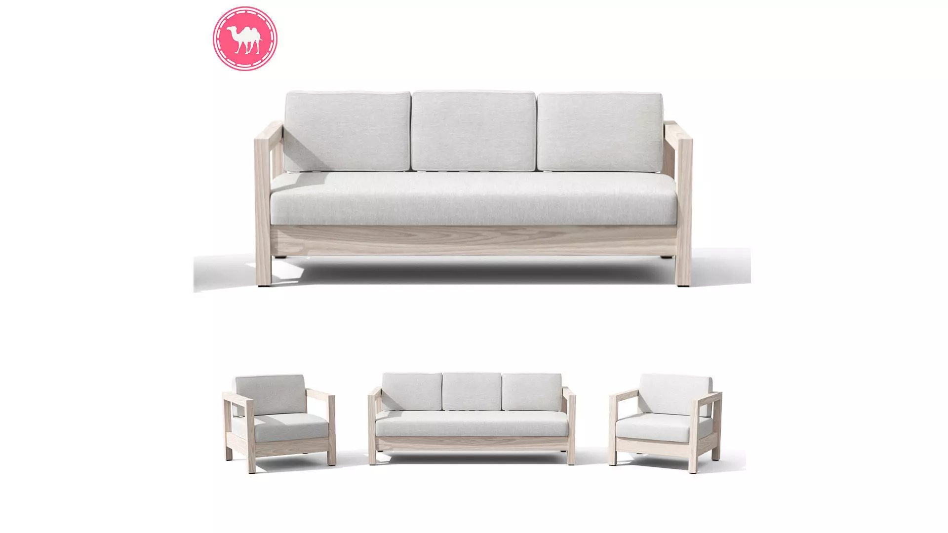 Arca Driftwood Gray Sofa Set Low-poly 3D model
