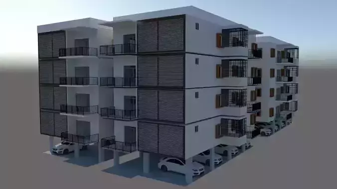 model apartment building with cars parked 3D print model