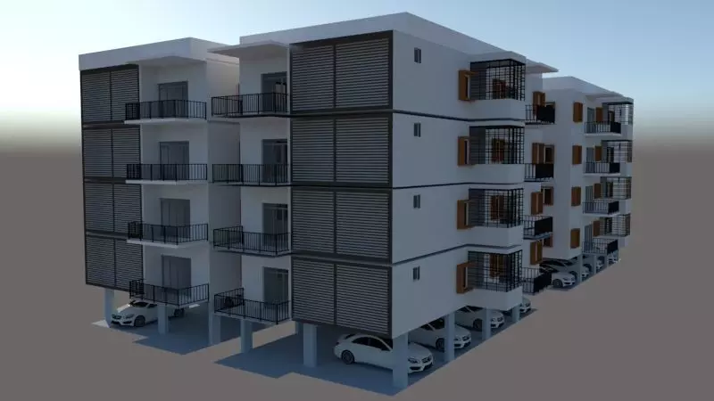 model apartment building with cars parked 3D print model_0