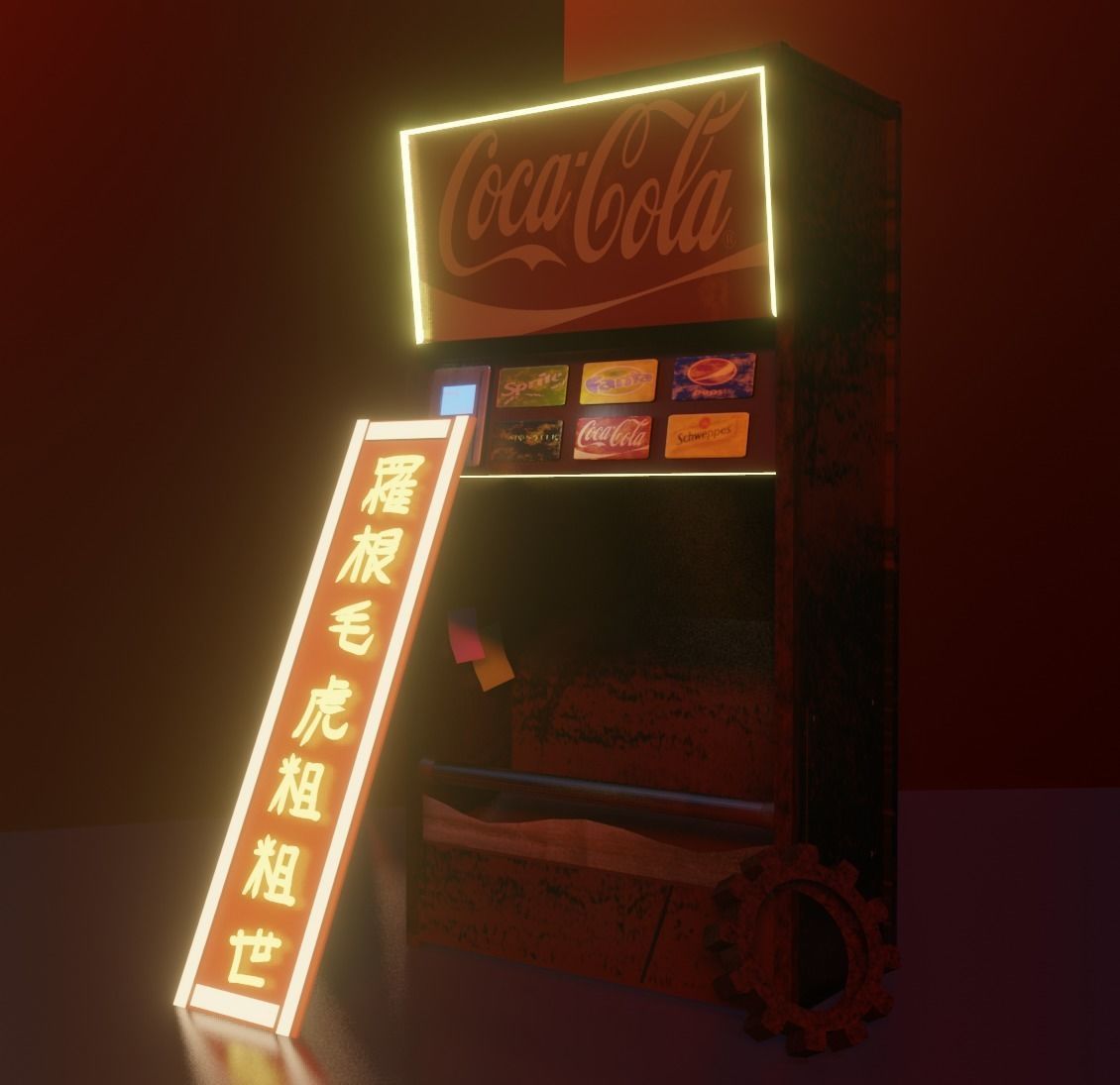 distributor 3D model neon sign on pole Free 3D model_5