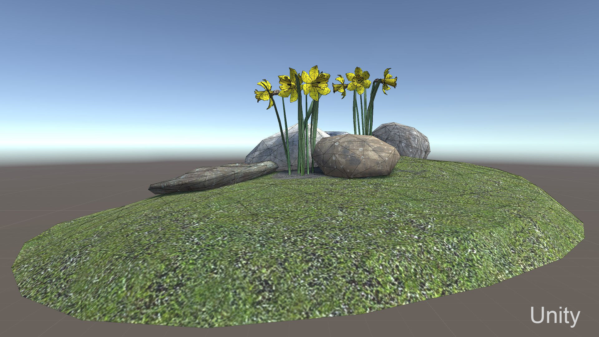 Yellow daffodils and stones Low-poly 3D model_6
