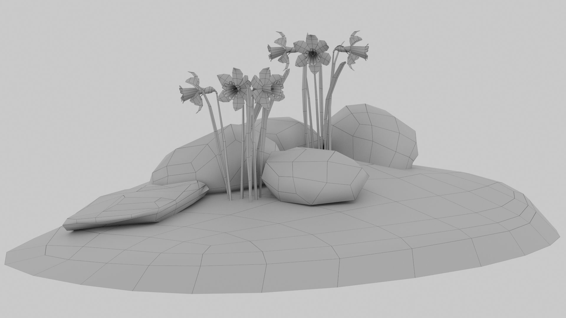 Yellow daffodils and stones Low-poly 3D model_10