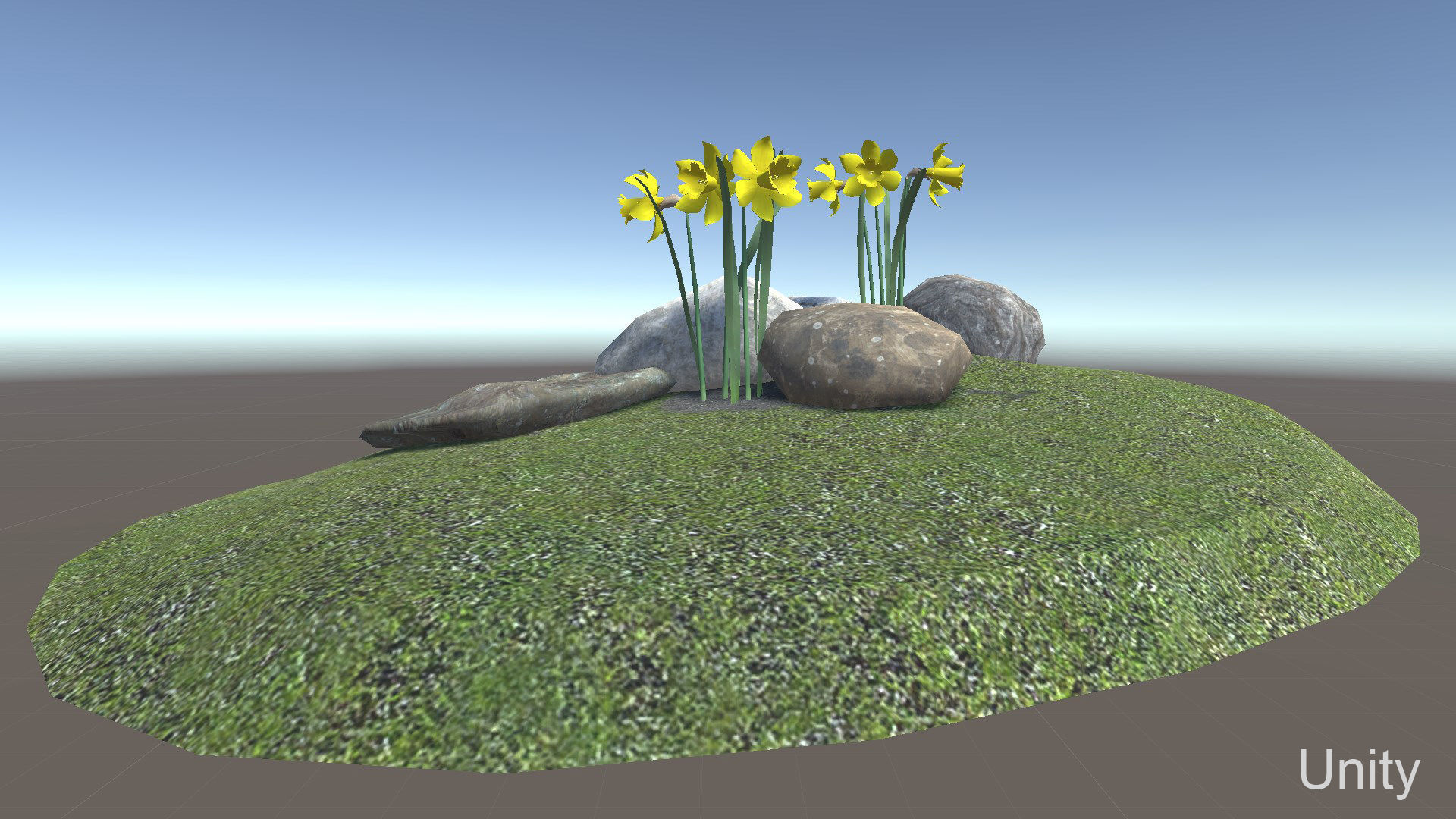 Yellow daffodils and stones Low-poly 3D model_7