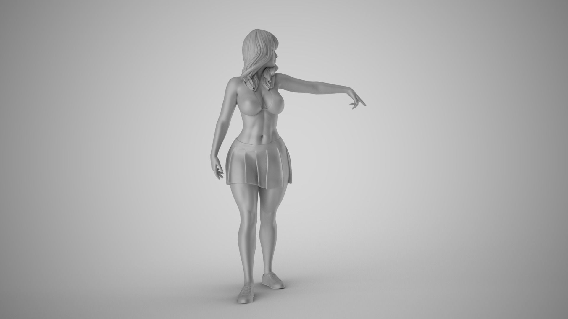 Girl Pointing To Far Away 3D print model_3