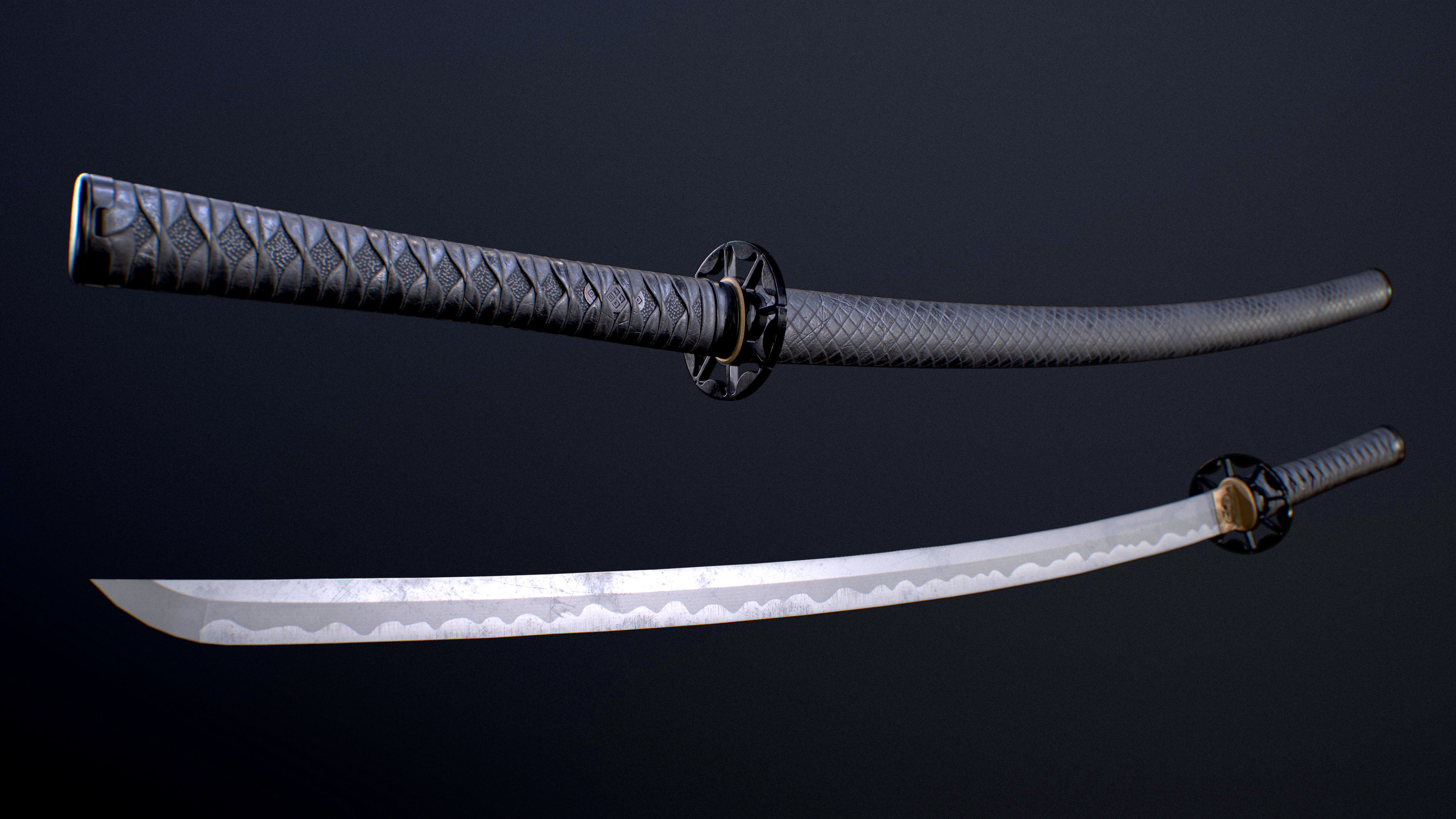 Black Katana Low-poly 3D model_2