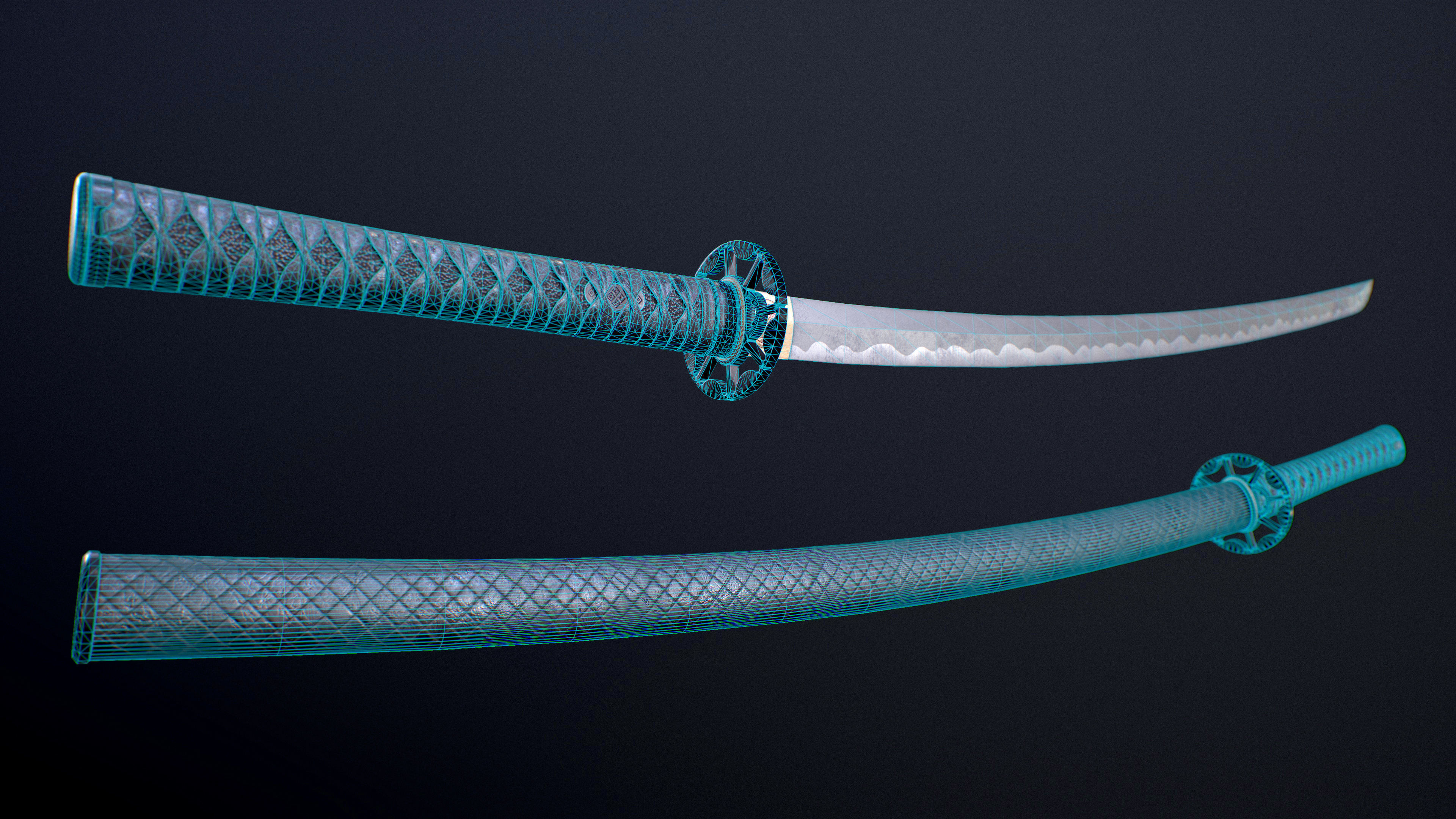 Black Katana Low-poly 3D model_11