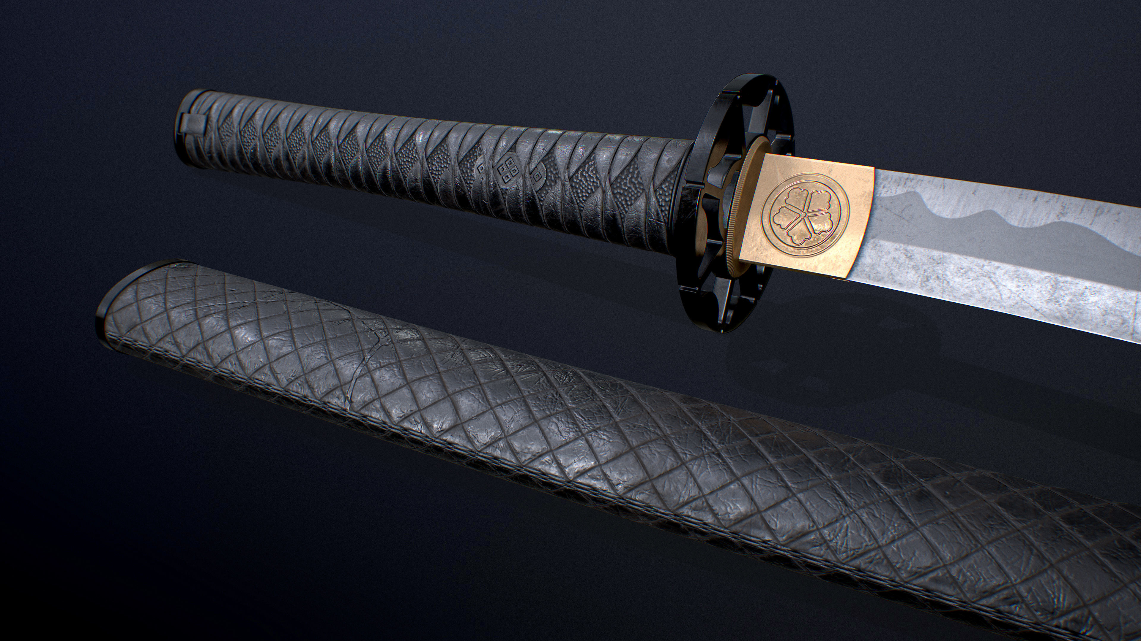 Black Katana Low-poly 3D model_1