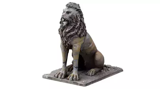 Abandoned and Damaged Lion Statue
