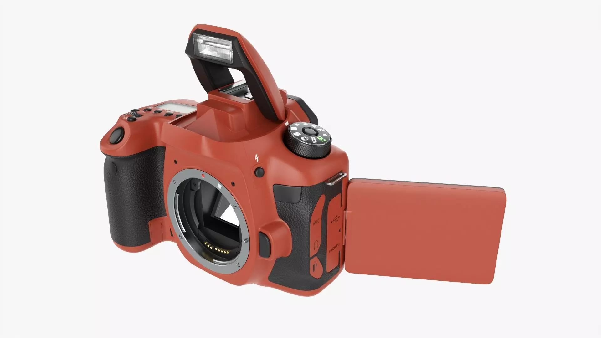 DSLR camera body open orange 3D model