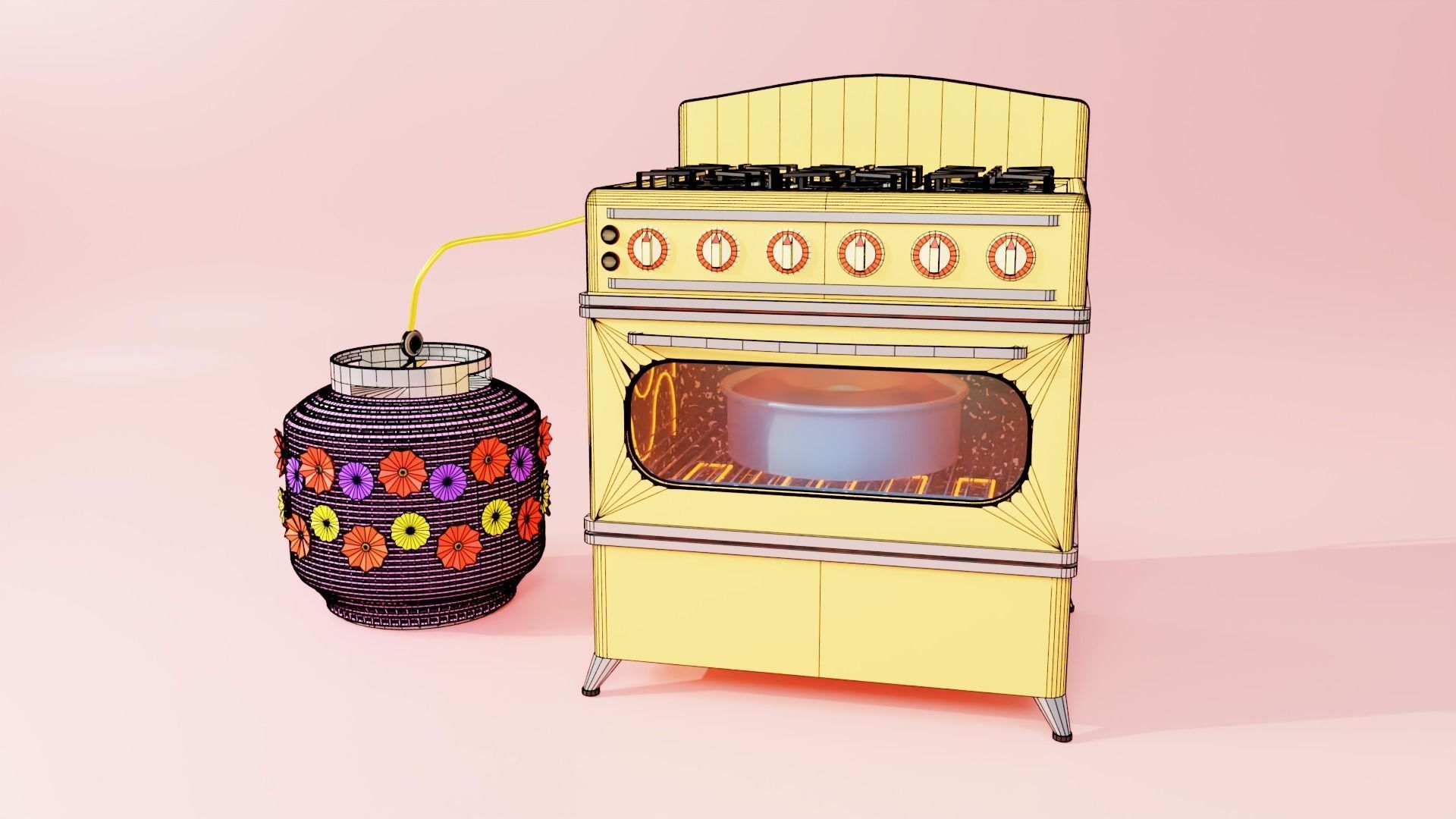 Cooker stove and vase 3D model_4