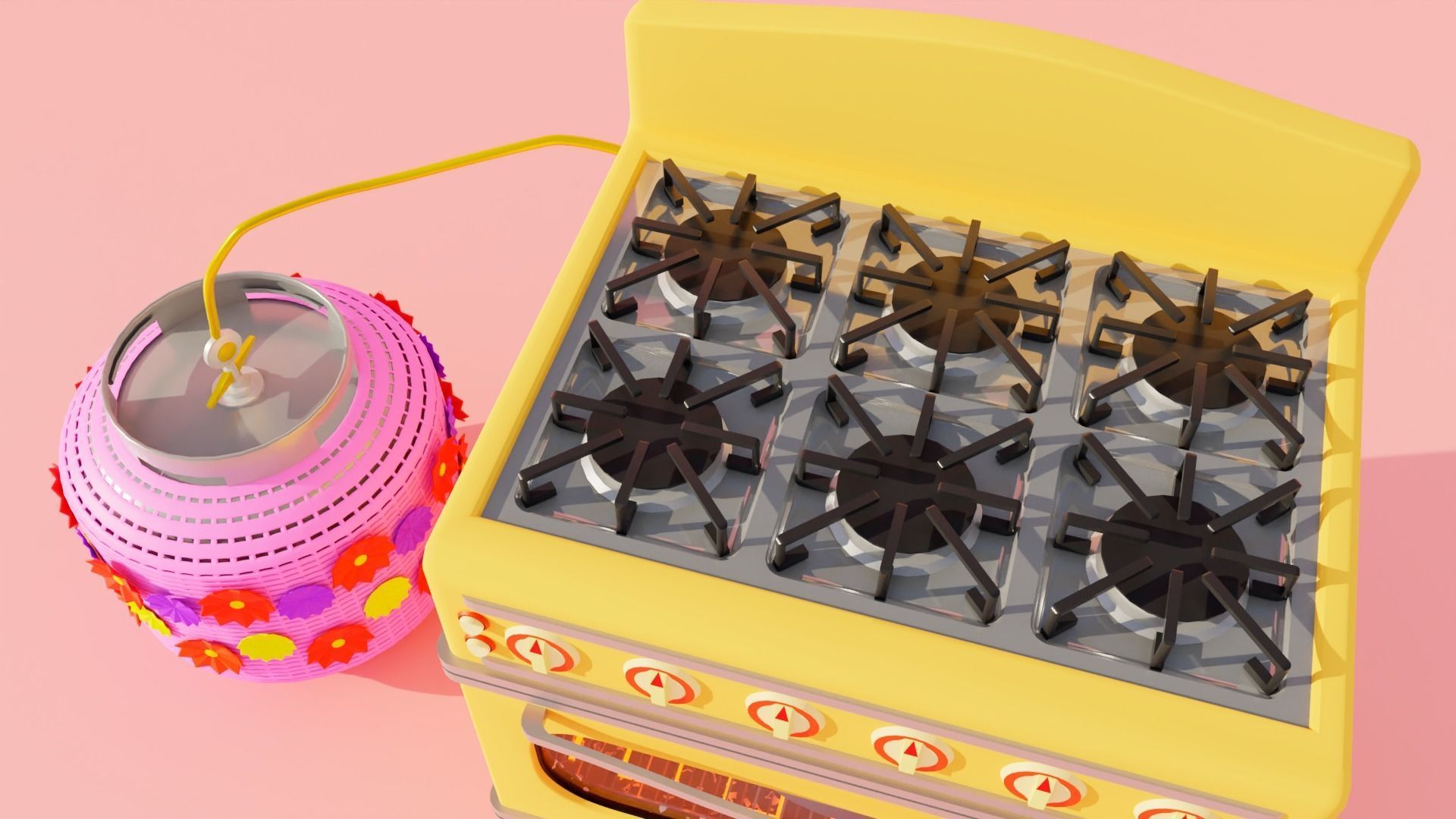 Cooker stove and vase 3D model_2