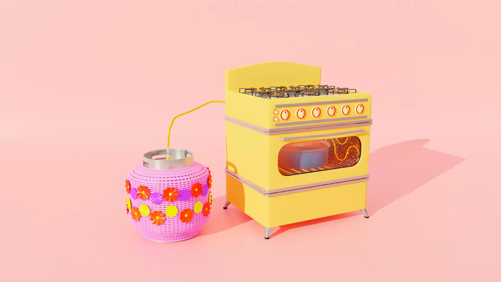 Cooker stove and vase 3D model_0