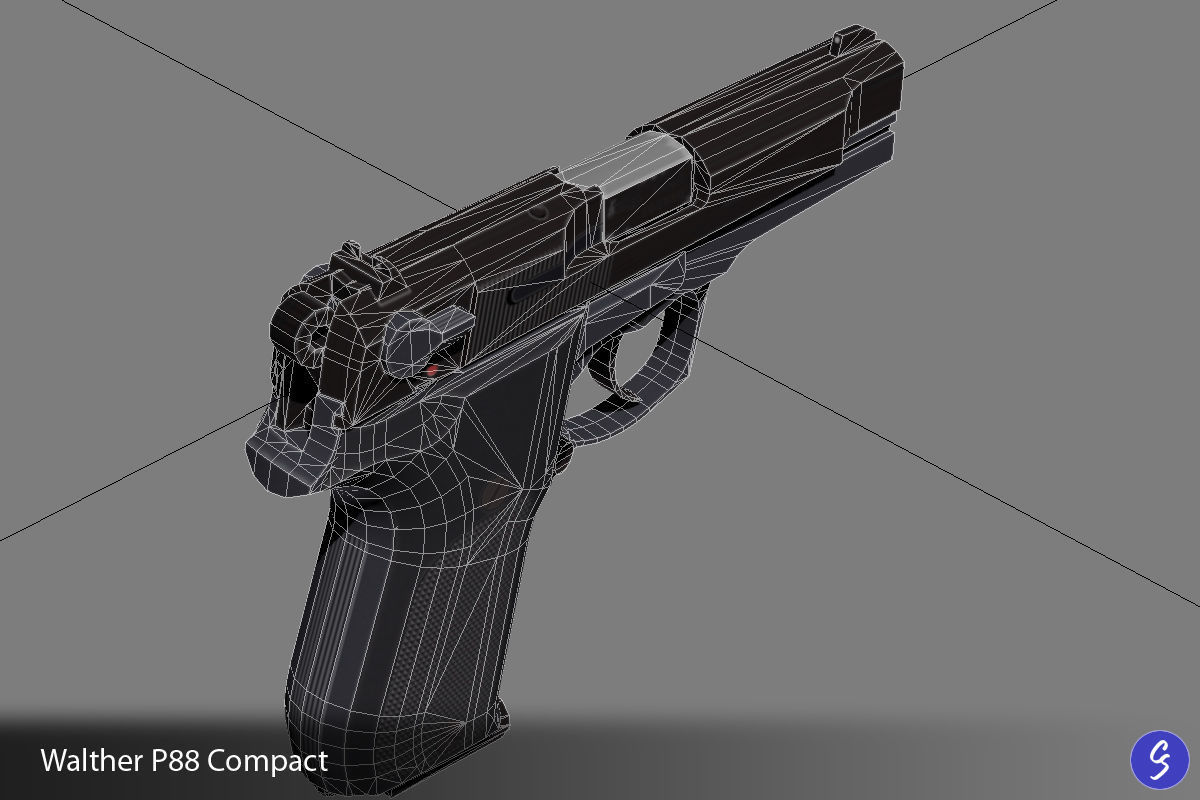 Walther P88 Compact 9mm Pistol Low-poly 3D model_53